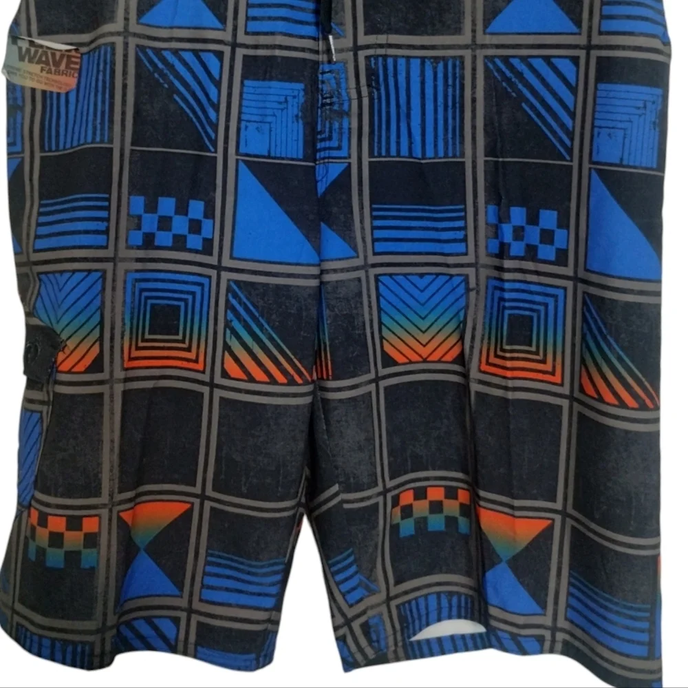 Hang Ten Mens Black /Blue Four way Stretch Swim Shorts Size 34 Supreme Stretch‎